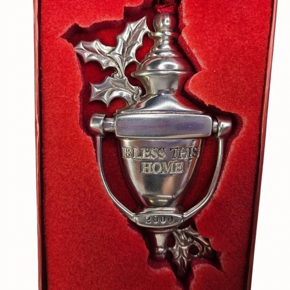 Lenox Kirk‎ Stieff Collection Pewter Bless This Home Door Knocker Ornament Vtg